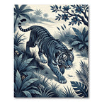 Midnight Blue Tiger Jungle Scene Rug