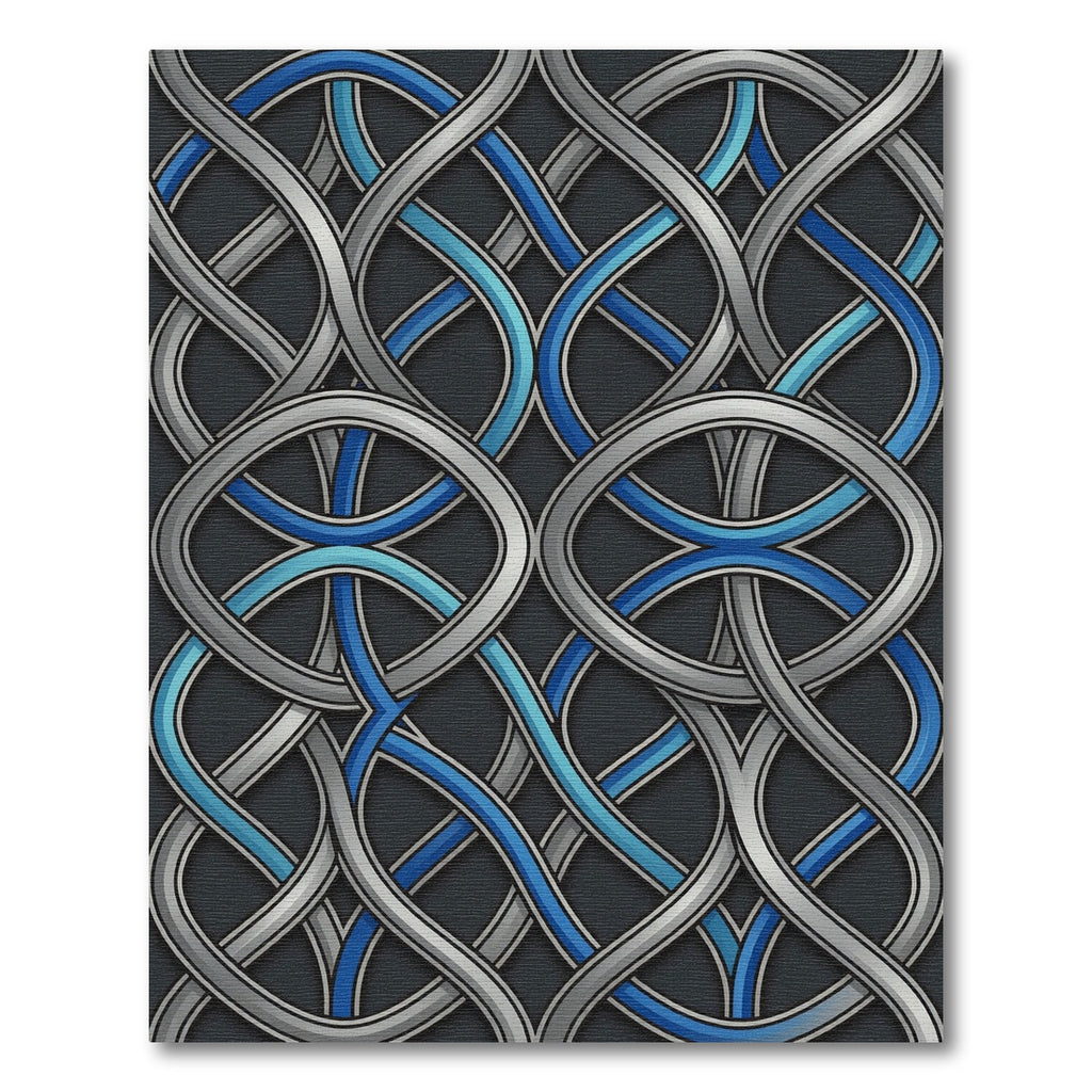 Interlocking Silver Azure Geometric Ribbon Rug
