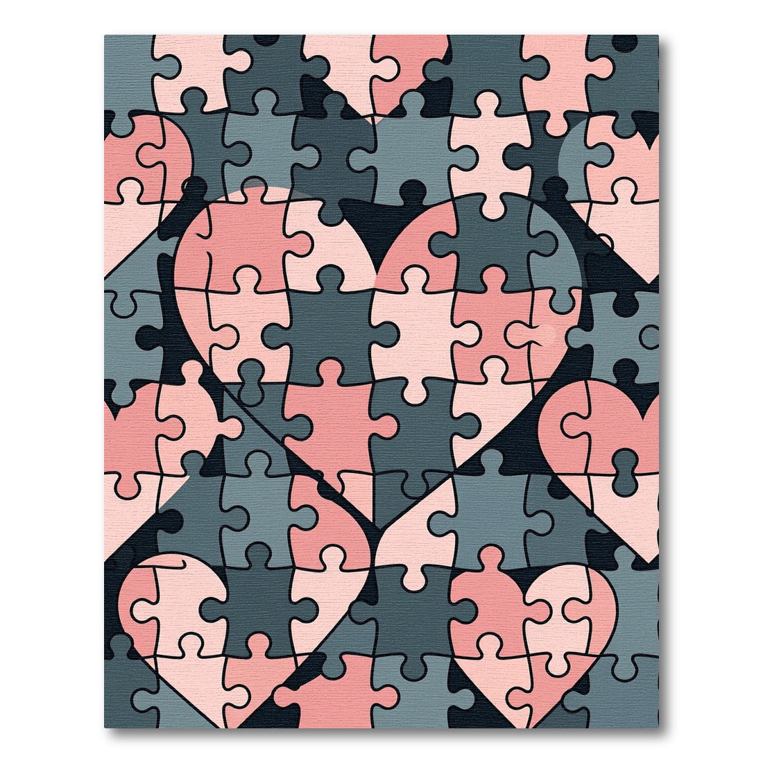 Pink and Charcoal Interlocking Heart Puzzle Rug