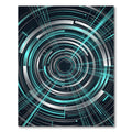 Futuristic Glowing Teal Concentric Cyber Circle Rug