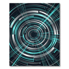 Futuristic Glowing Teal Concentric Cyber Circle Rug