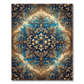 Gold Ornate Foliage Blue Damask Scroll Rug