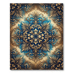 Gold Ornate Foliage Blue Damask Scroll Rug