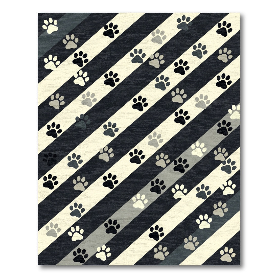 Monochrome Paw Striped Graphic Rug