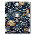 Navy Nautical Skull Compass Treasure Map Rug