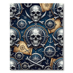 Navy Nautical Skull Compass Treasure Map Rug