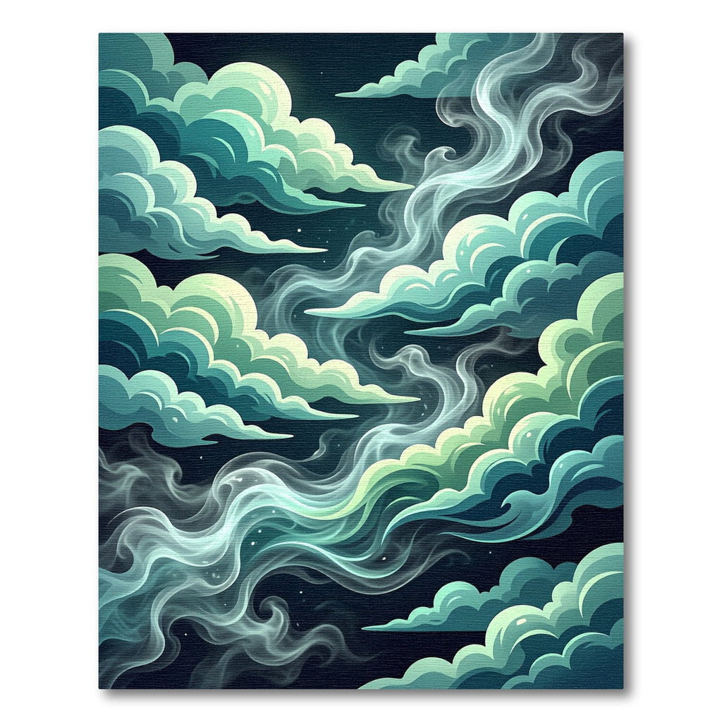 Ethereal Teal Whimsical Celestial Cloudscape Rug