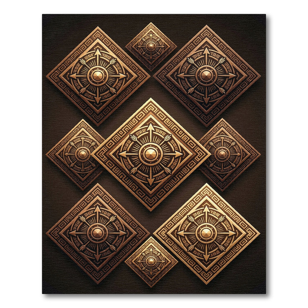 Metallic Bronze Compass Diamond Tile Rug