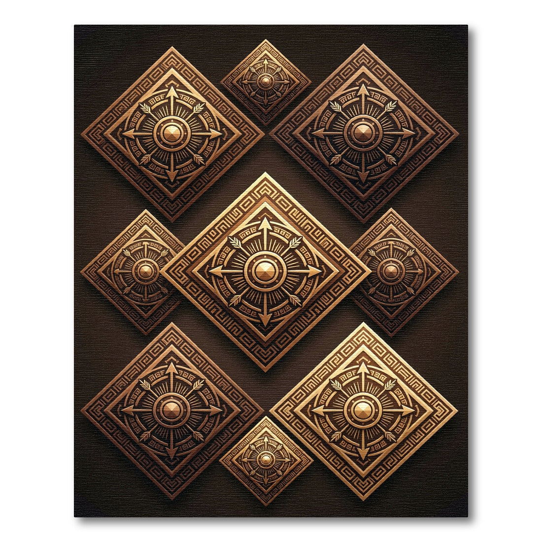 Metallic Bronze Compass Diamond Tile Rug
