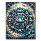 Blue Lotus Mandala with Golden Framing Rug