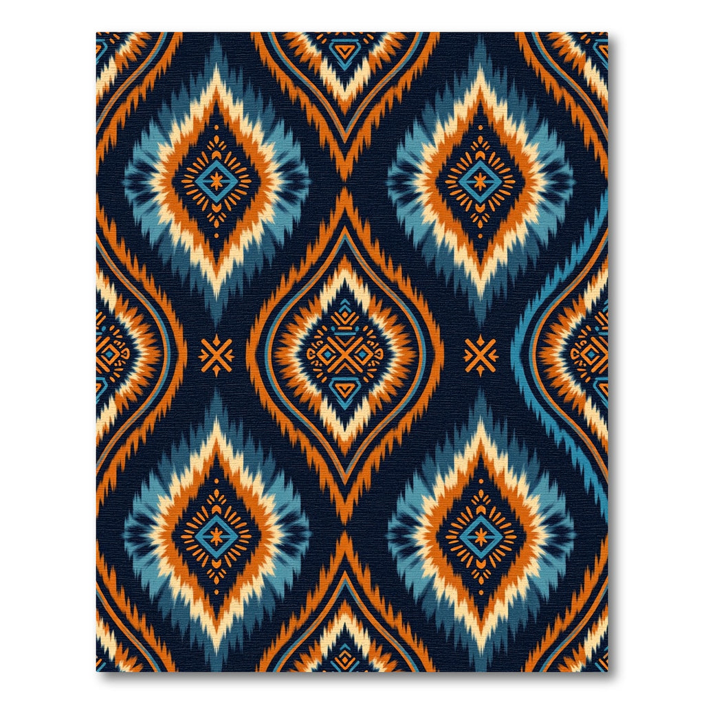 Vibrant Blue Orange Ikat Diamond Rug