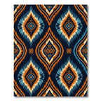 Vibrant Blue Orange Ikat Diamond Rug