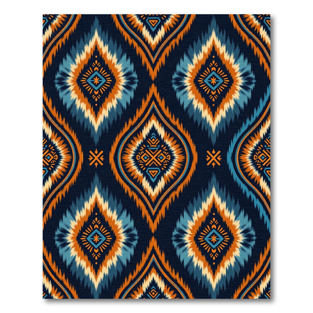 Vibrant Blue Orange Ikat Diamond Rug