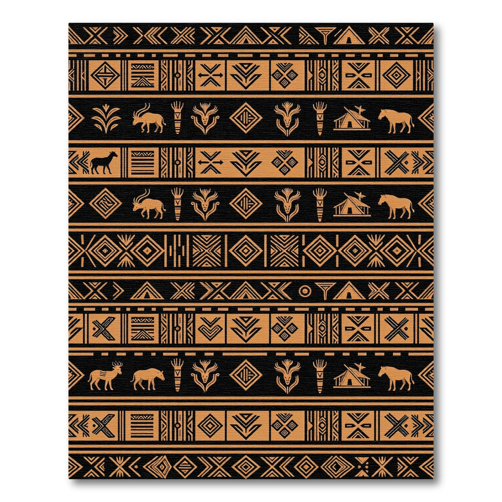 Earthy Black Terracotta Tribal Ornament Rug