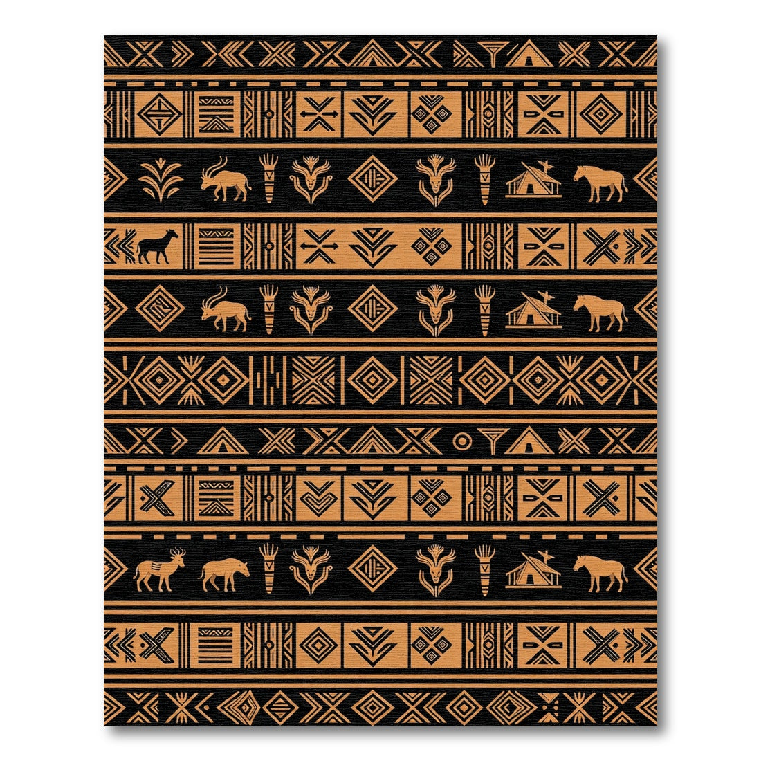Earthy Black Terracotta Tribal Ornament Rug