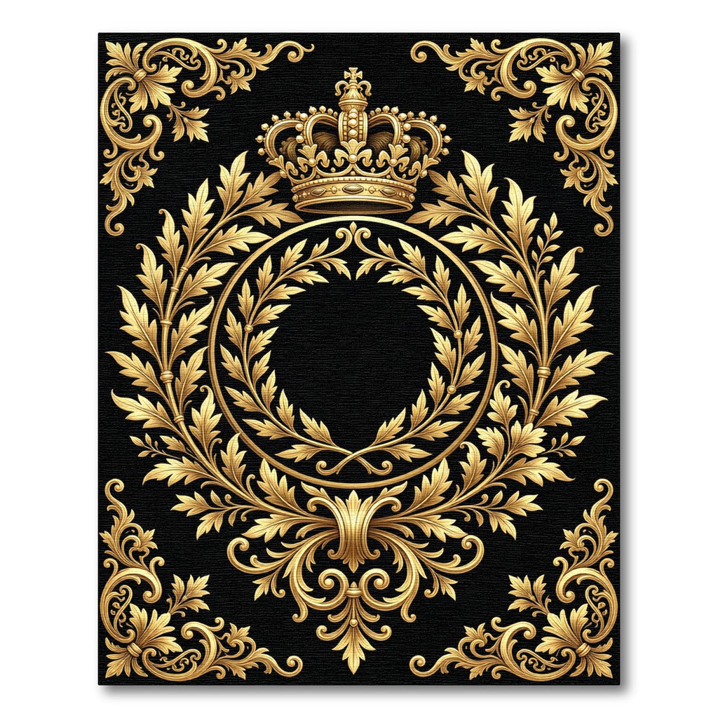 Regal Gold Crown Laurel Wreath Emblem Rug