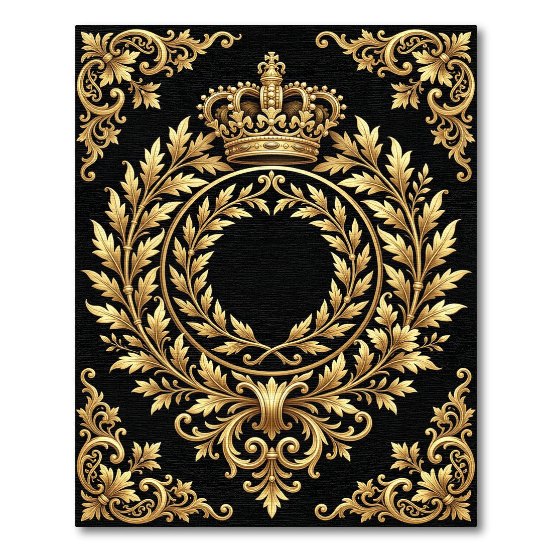 Regal Gold Crown Laurel Wreath Emblem Rug