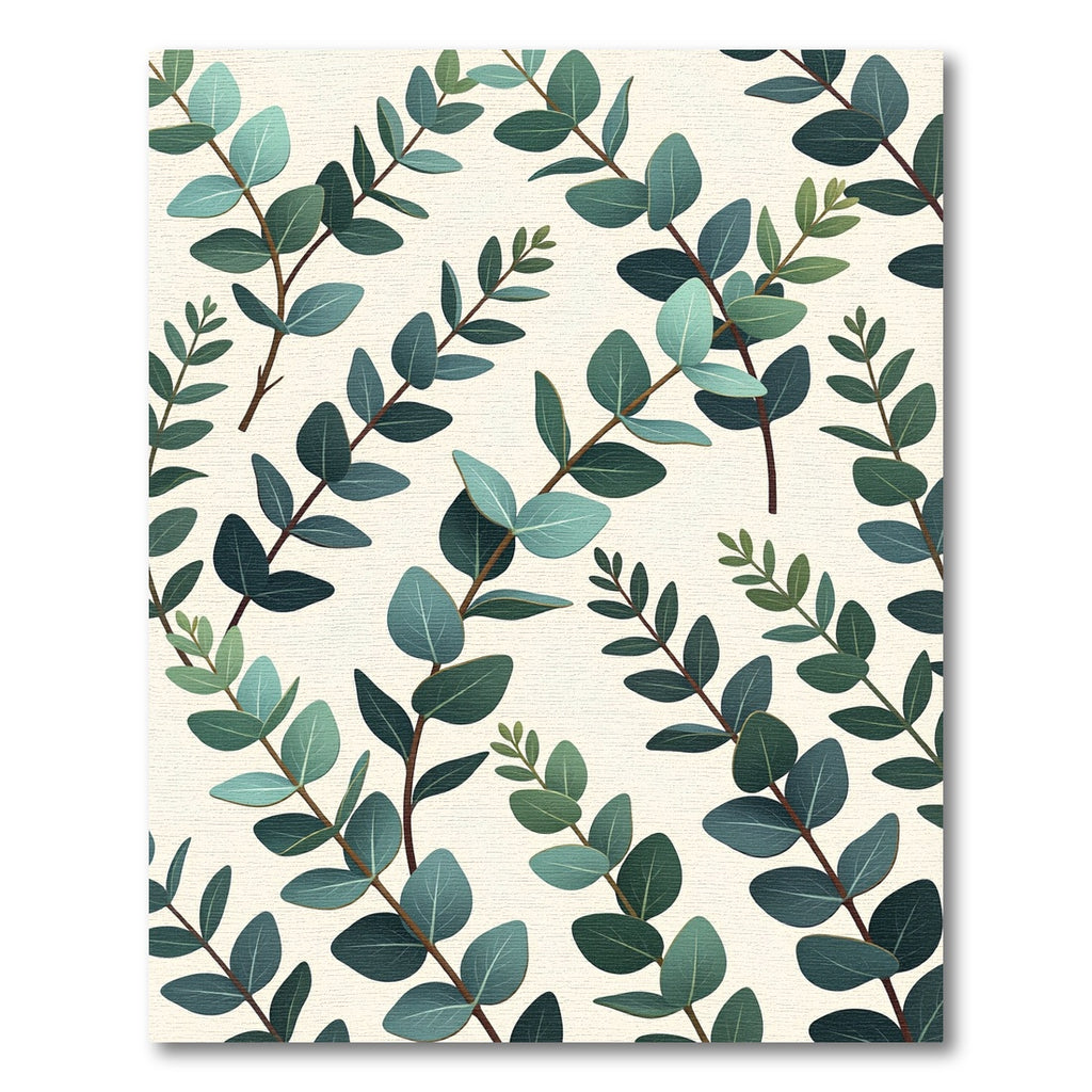 Earthy Green Eucalyptus Botanical Illustration Rug