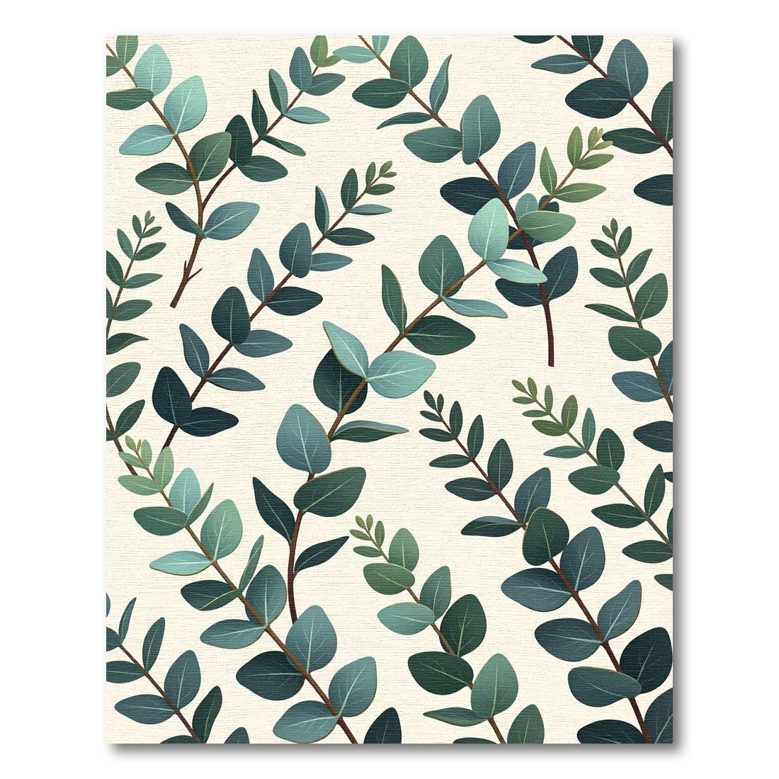 Earthy Green Eucalyptus Botanical Illustration Rug