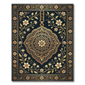 Elegant Golden Floral Medallion Black Rug