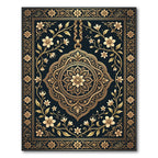 Elegant Golden Floral Medallion Black Rug