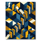 Abstract Navy and Gold Domino Grid Rug