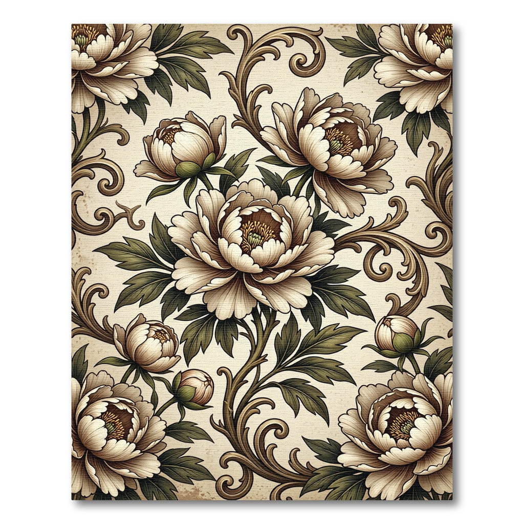 Antique Cream Floral Scrollwork Rug