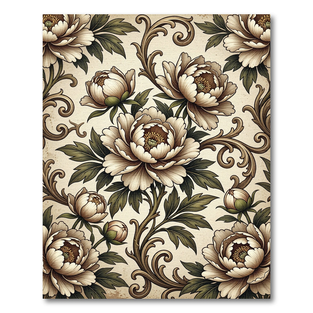 Antique Cream Floral Scrollwork Rug