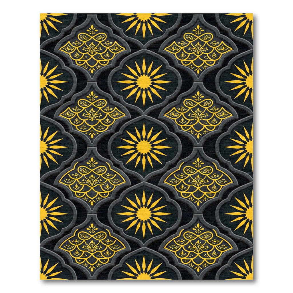 Golden Sun Radiance Onyx Dark Damask Rug