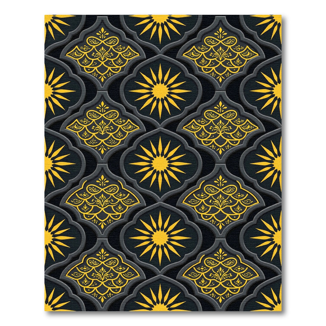 Golden Sun Radiance Onyx Dark Damask Rug