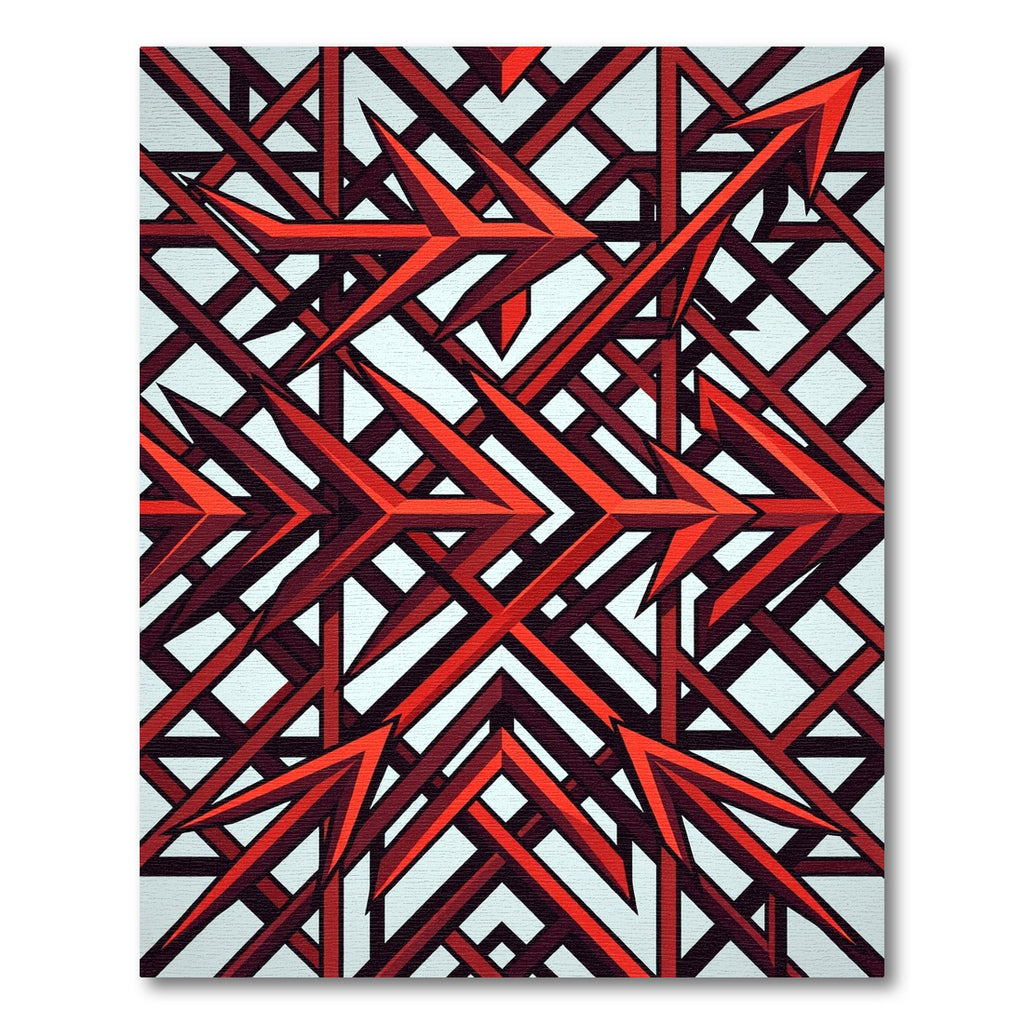 Sharp Crimson Geometric Interlocking Arrow Art Rug