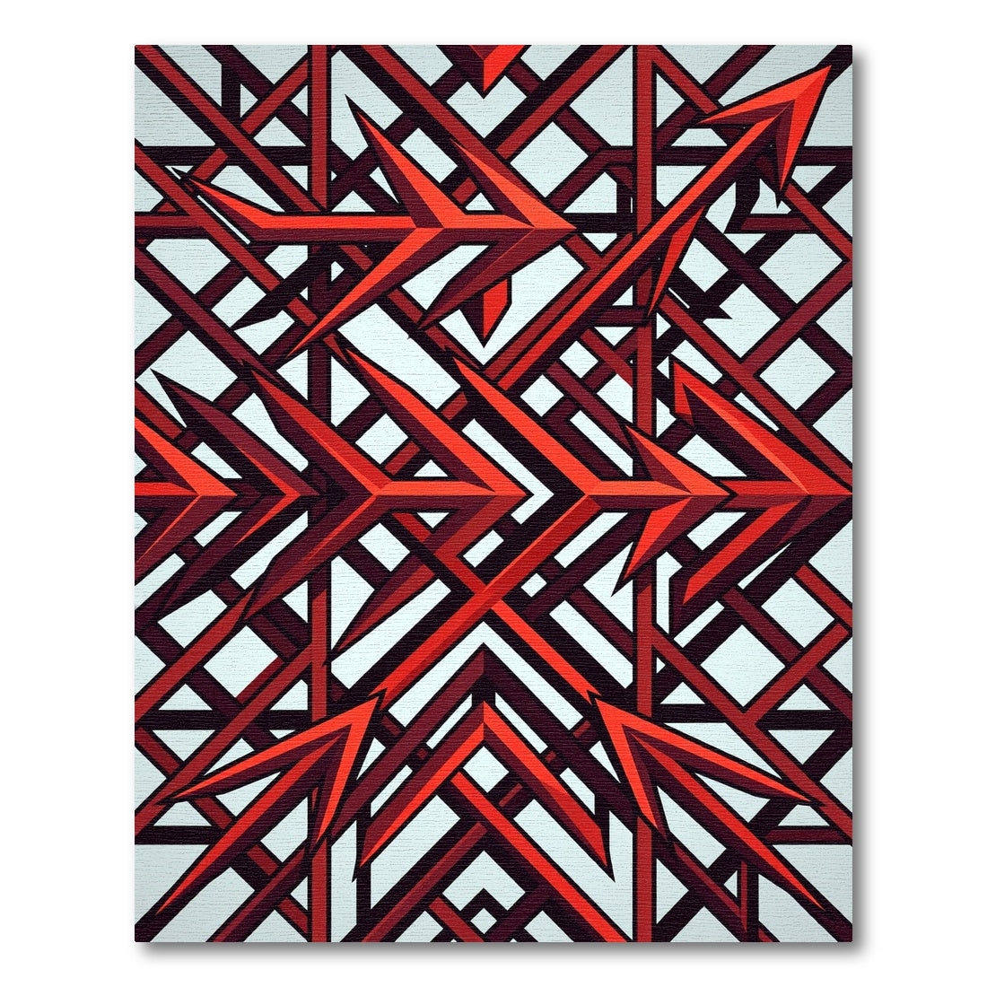 Sharp Crimson Geometric Interlocking Arrow Art Rug
