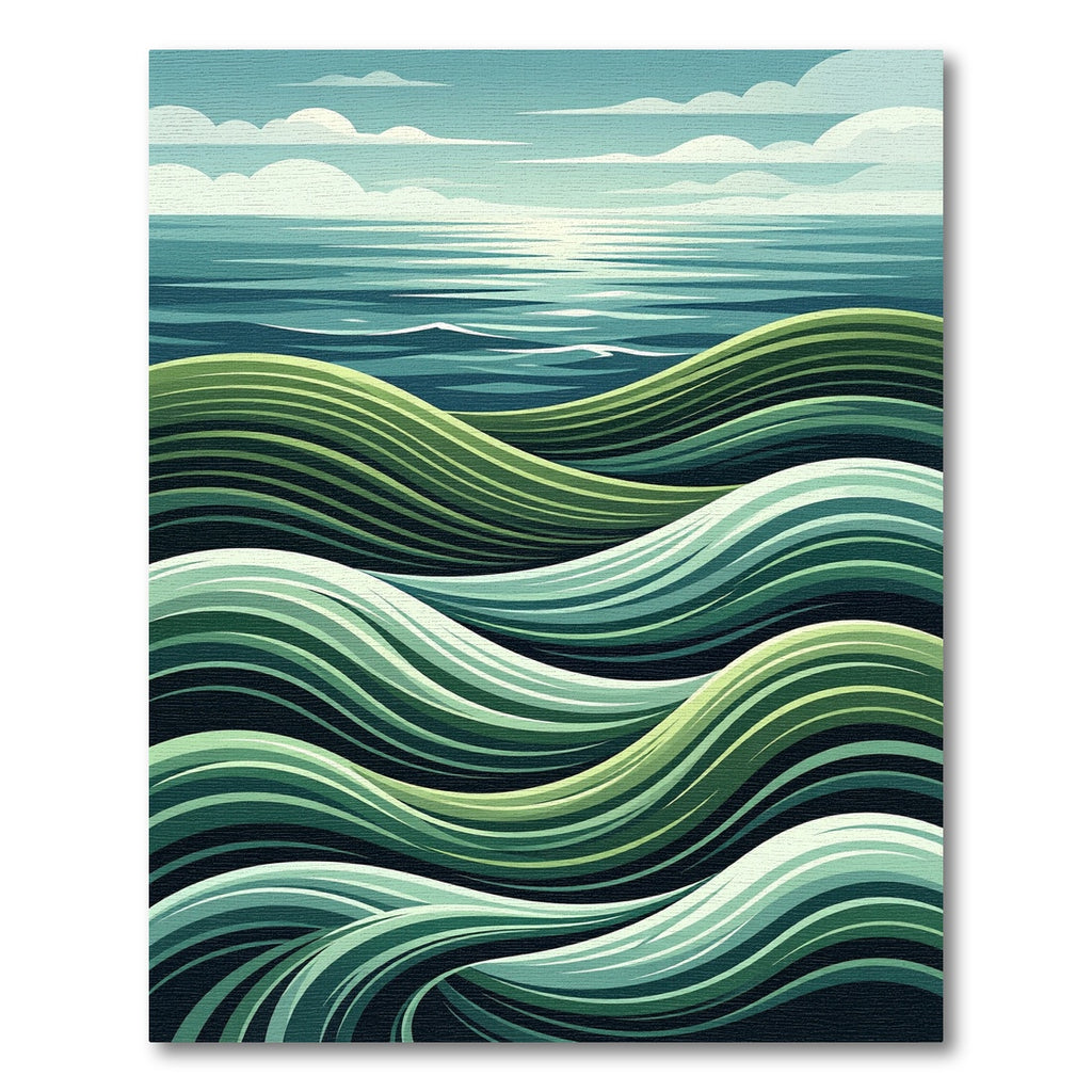 Modern Abstract Green Rolling Ocean Waves Rug
