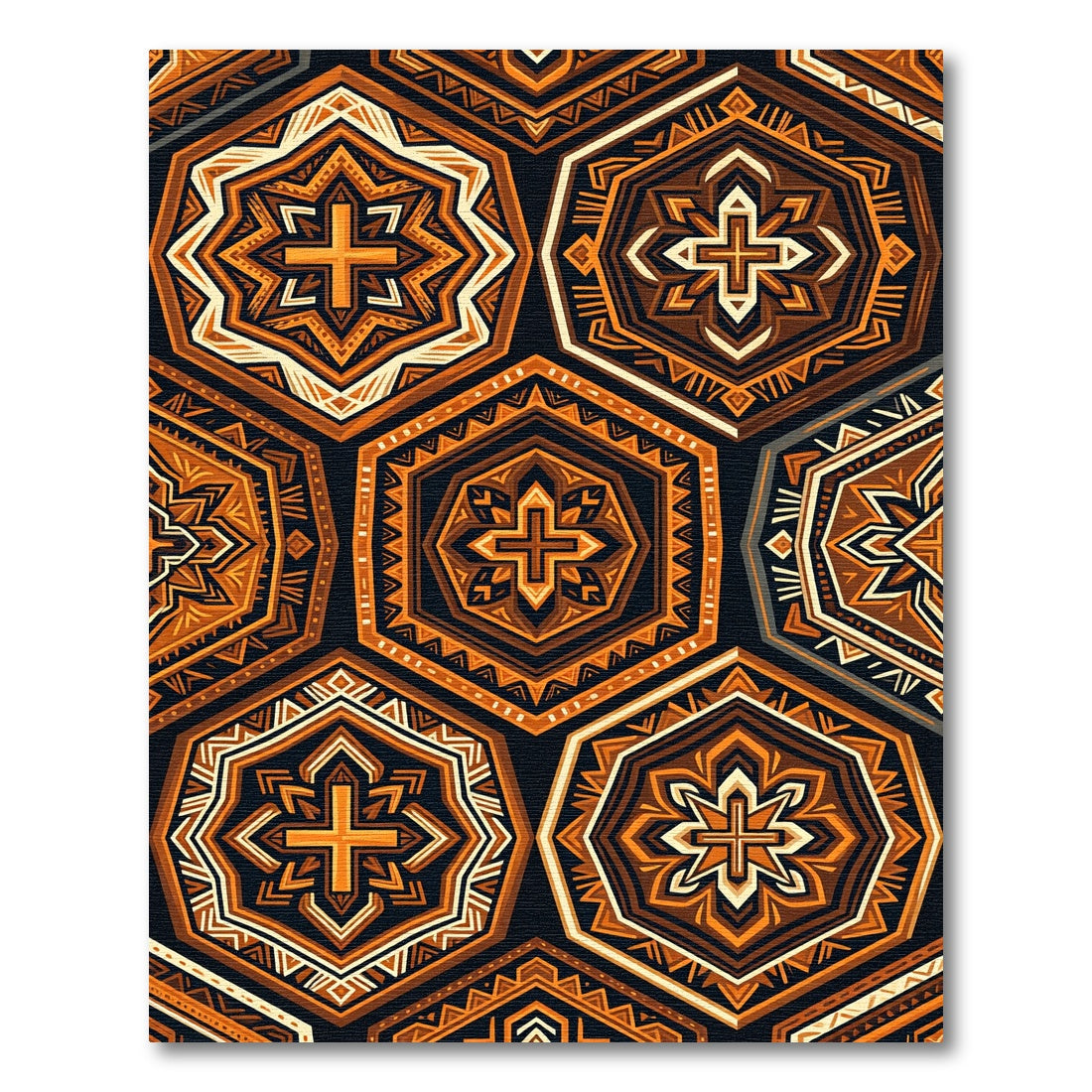 Geometric Amber Hexagon Cross Tile Rug