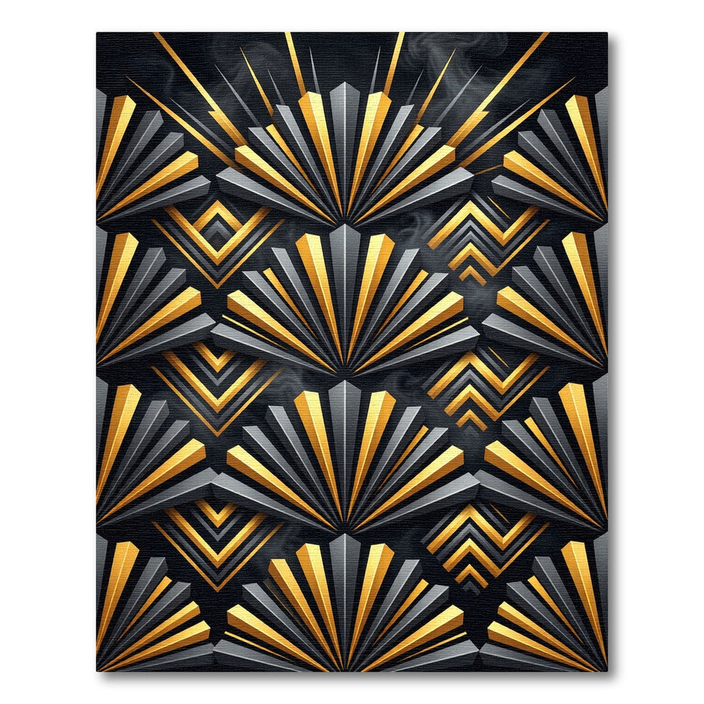 Art Deco Gold Black Fan Geometric Rug