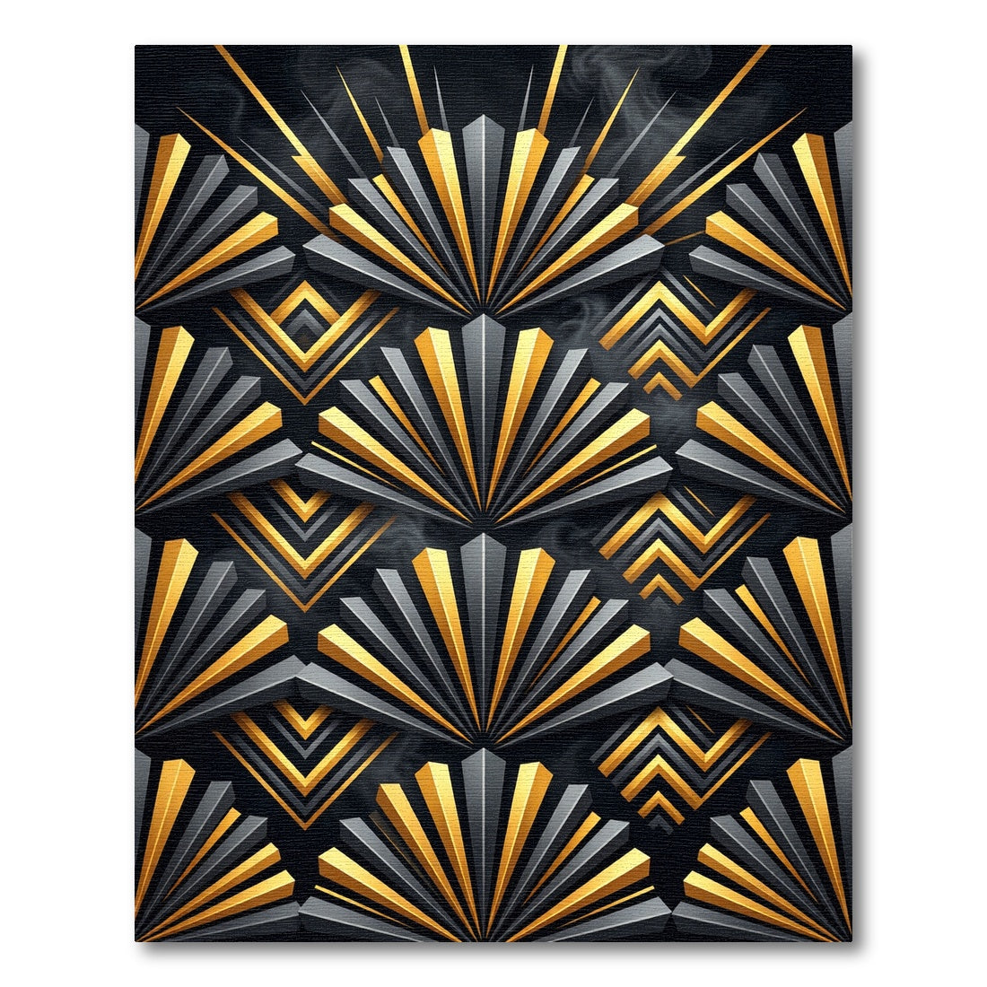 Art Deco Gold Black Fan Geometric Rug