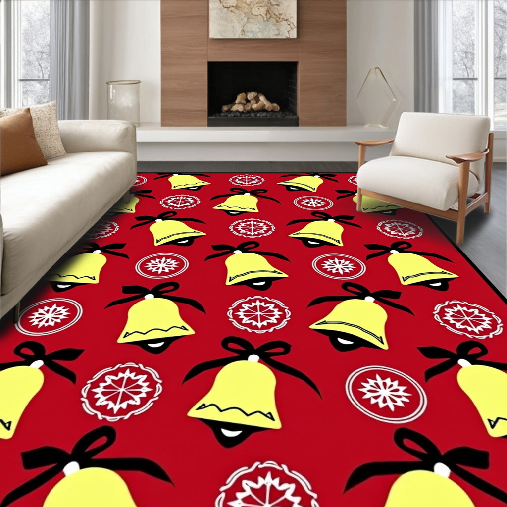 Jolly Yellow Bells Red Background Rug
