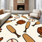 Brown Baseball Mitts Bats Balls Rug