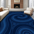Deep Blue Swirls and Triangles Rug