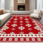 Rich Crimson Snowflake Border Rug