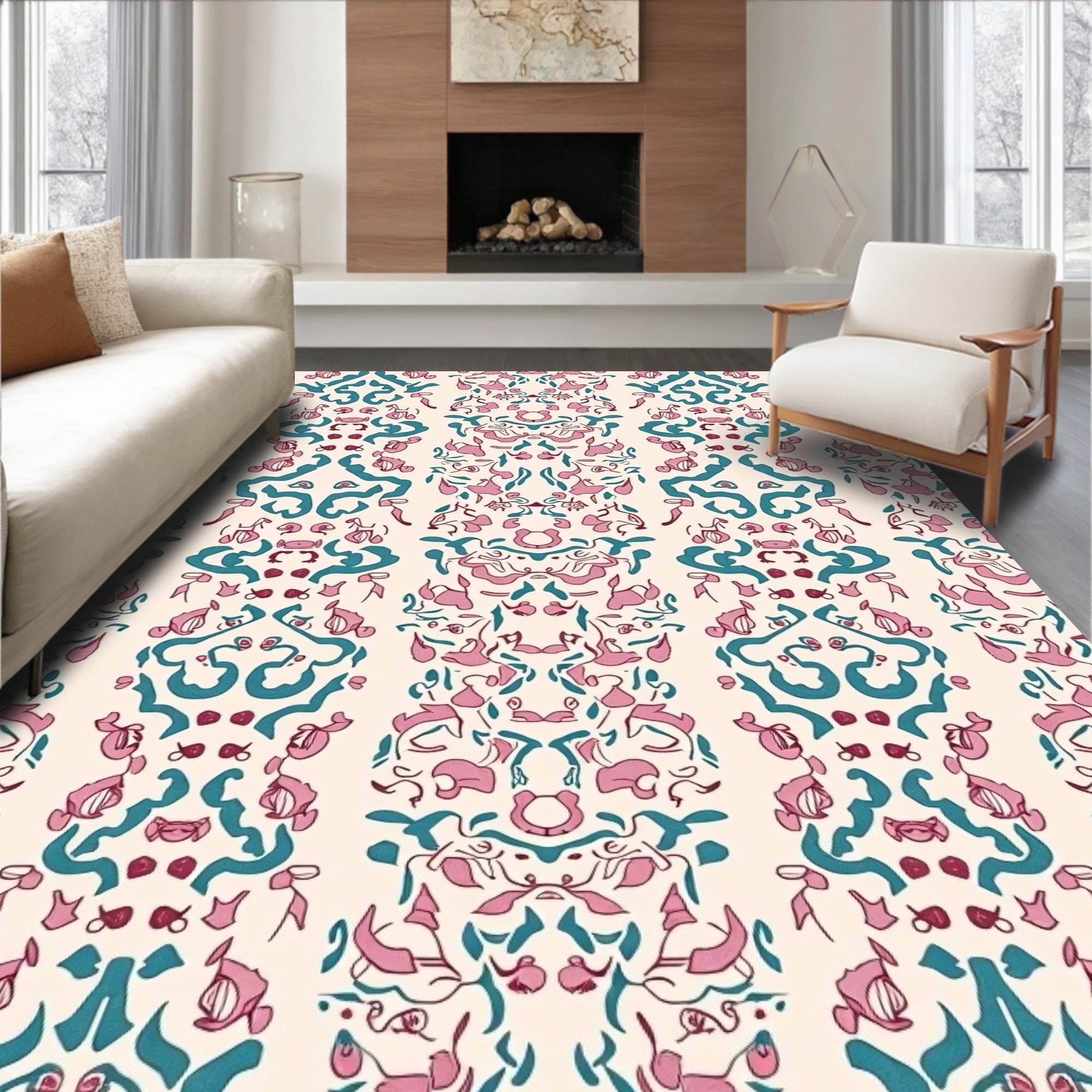 Pink Teal Abstract Symmetry Vintage Rug