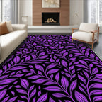 Vibrant Purple Leafy Branches Black Background Rug
