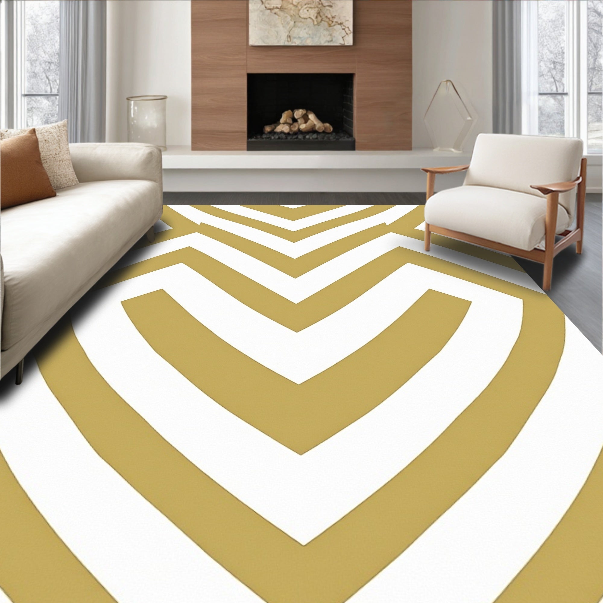 Golden White Geometric Maze Rug