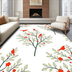 Vibrant Red Birds Green Tree Accents Rug