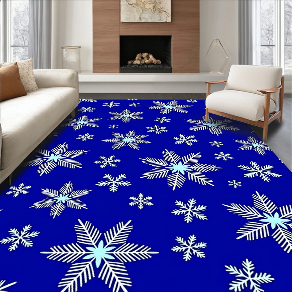 Blue Winter Snowflakes Falling Accent Rug