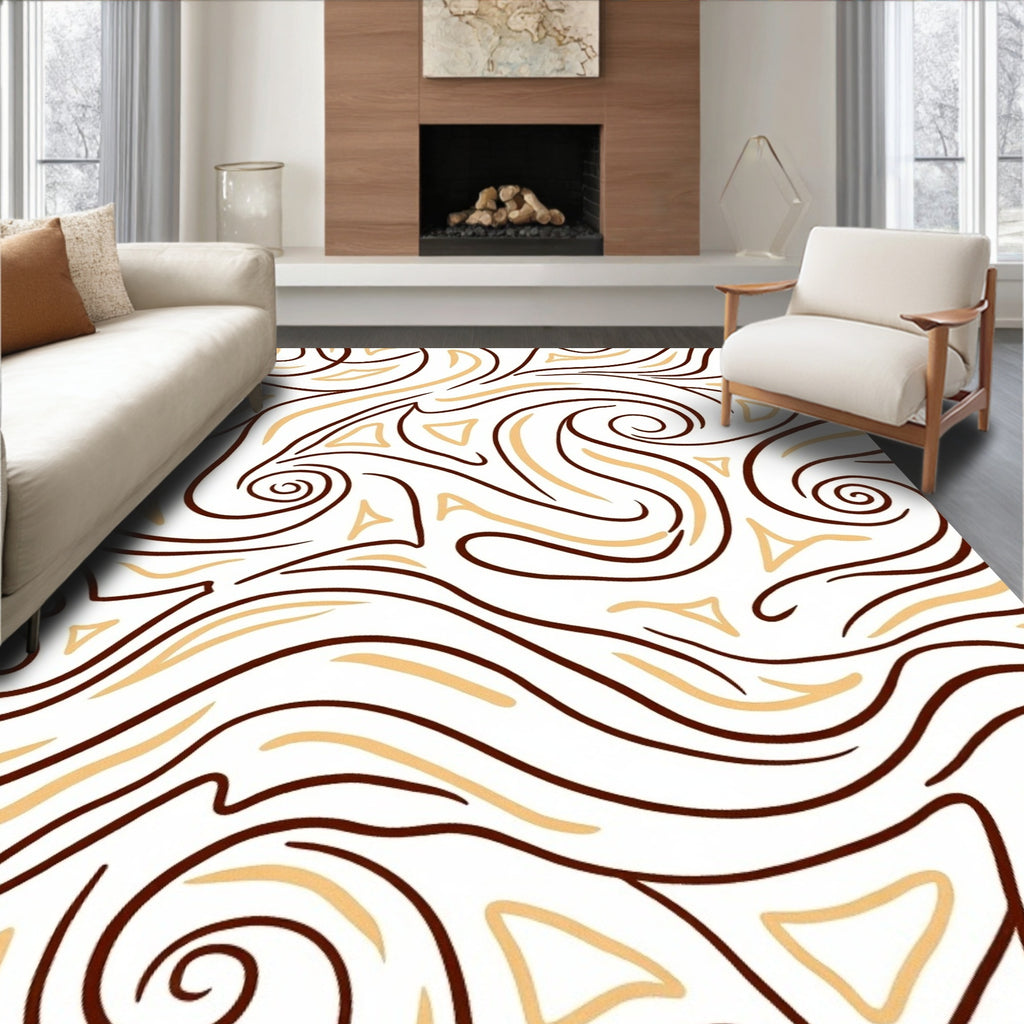 Swirling Waves Brown and Gold Rug