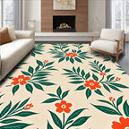 Whimsical Orange Floral Green Leaf Rug