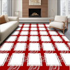Red White Textured Plaid Squares Rug