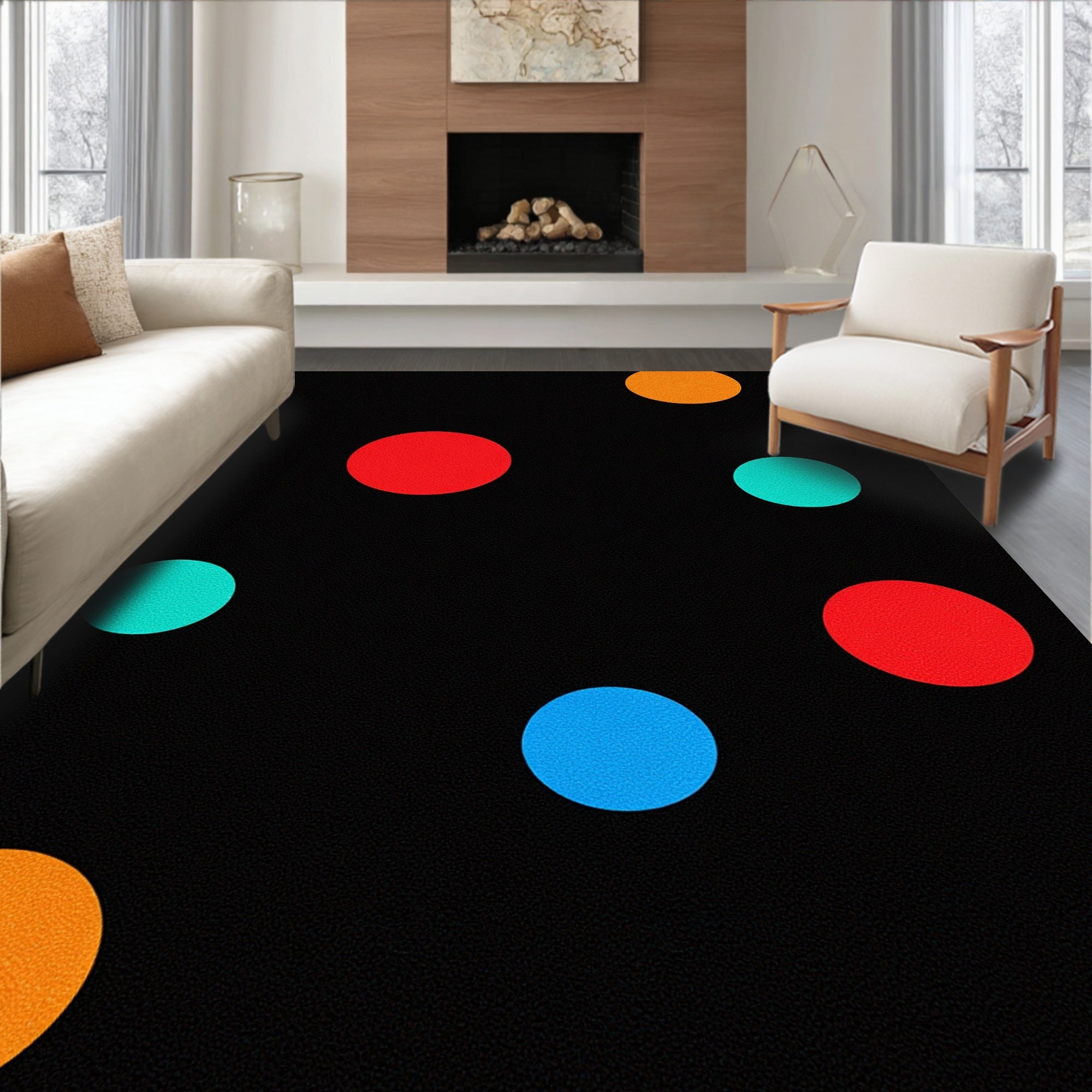 Black Polka Dot Rainbow Scatter Rug