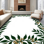 Dark Green Leafy Vine Border Rug